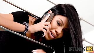 A busty Latina gets stuck and the guy takes advantage of her situation