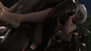 2B Night Park Double Penetration scene from Nier Automata animated series