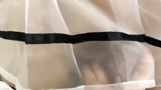 Schoolgirl cosplay with a kinky twist, featuring intense hand and foot action
