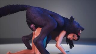 A hot chick is fucking with a wild werewolf in an intense scene