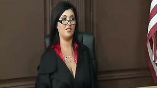 A hot brunette in a police uniform with huge tits to fuck