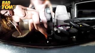 The camera is hidden in the car. The driver and passenger are getting intimate