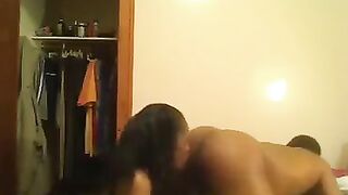 A naughty girl punished her boyfriend for disobedience with a strapon in bed