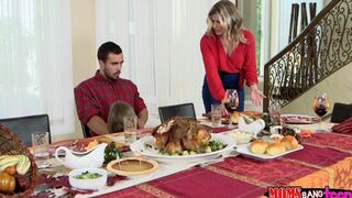 A very hot family dinner ended with a hot threesome sex