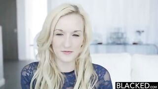 Blonde beauty uses a vibrator while fucking with a black guy