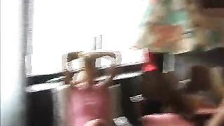Fapping while peeping under the skirt of a cute girl