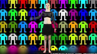 A hot blondie does a striptease dance for all the guys who want to see her boobs