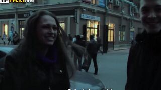 A pick-up is shooting with girls in a public place in HD
