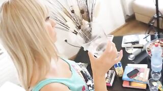 Blonde teen with huge boobs gets her pussy wet and fucks