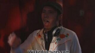 A blonde is having fun in the night club, getting fucked on the couch