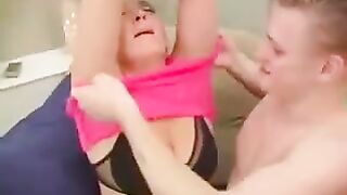 A man fucked his mom or grandmother in a chair