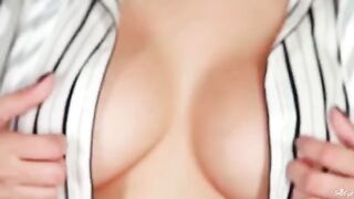 The girl has a very beautiful natural large breast