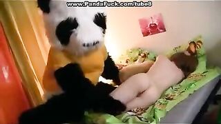 Plush toy Mishka got fucked by her pervert mistress on the bed