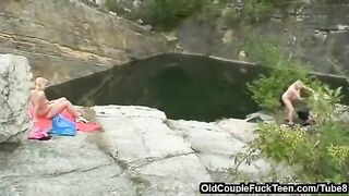 A mother and daughter are sucking and fucking with their dad