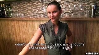 A pretty girl is fucking with her bartender lover
