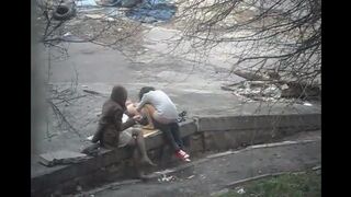 The guy was shooting sex with a girl on the city streets
