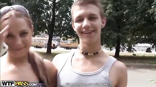 The guy licked the pussies of two girls in a steamy outdoor scene