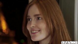 The man licked holes of the red-haired beauty