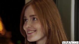 The man licked holes of the red-haired beauty