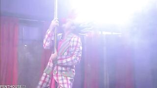 A cute girl shows her slim legs, and a guy shoots the show