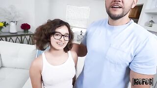 Leana’s feet don’t touch the ground, showcasing her footjob skills in HD
