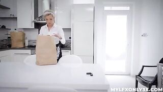 The girl is getting horny with the maid wearing stockings