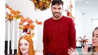 A Thanksgiving Tie Breaker - sexy FFM threesome on the couch