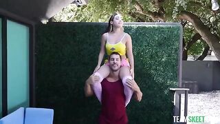 The guy's cock is as big as her head, an unusual encounter
