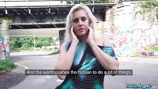 Blonde MILF gets fucked on the city streets in a steamy POV scene