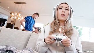 A hot nerd with glasses fucks her boyfriend who is a gamer