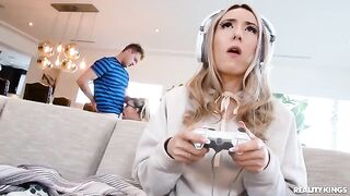 A hot nerd with glasses fucks her boyfriend who is a gamer