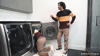 Two guys fucked a hot blondie in a steamy threesome scene