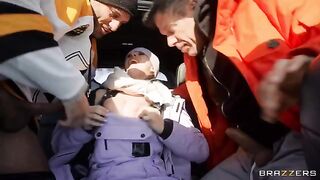 A snow angel got her pussy hammered by two cocks outdoors