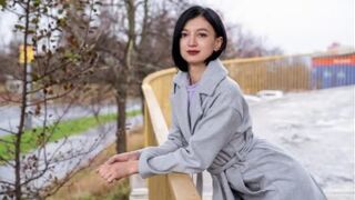 A little quiet Russian brunette got fucked on the city streets