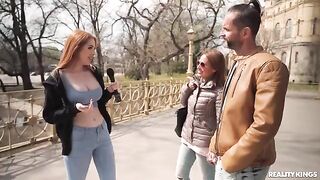 A guy fucked two girls with one big cock in his bed