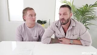 A sexy lady in stockings gets fucked by two guys