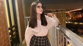 A young student has sex right in the view of the city, showcasing her wild side