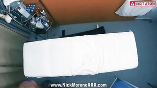 Horny masseur man feels his cock while massaging a 19-year-old girl