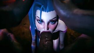Jinx and Vi fucked by a big black cock in an intense 3D scene