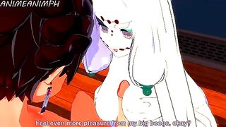 The Spider Demon, in the form of a woman, engages in passionate acts with Tanjiro Kamado