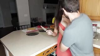 Sucking big tits before dinner with Stacey Squeaks