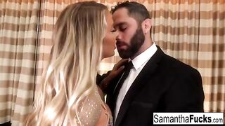 A busty blonde is fucking in the hotel room with passion