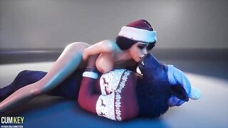 Beauty gets fucked by a wild werewolf on Christmas