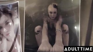 Gabbie Carter's big tits bounce as she enjoys a threesome with her husband and wife