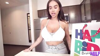 Horny stepson receives a massive tit from his stepmom Victoria June as a birthday gift