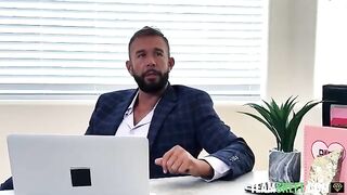 The boss is the king of the office party and he gets two girls to fuck with him
