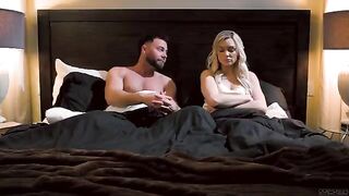 Passionate sex on the bed with a beauty