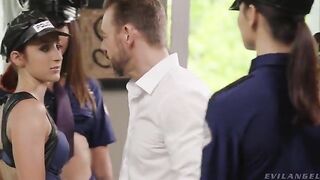 A girl is fucked by a crowd of guys at the wedding party