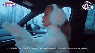 A beautiful girl made a date with someone on the internet in the car