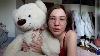 A young woman has an intense orgasm with her favorite teddy bear
